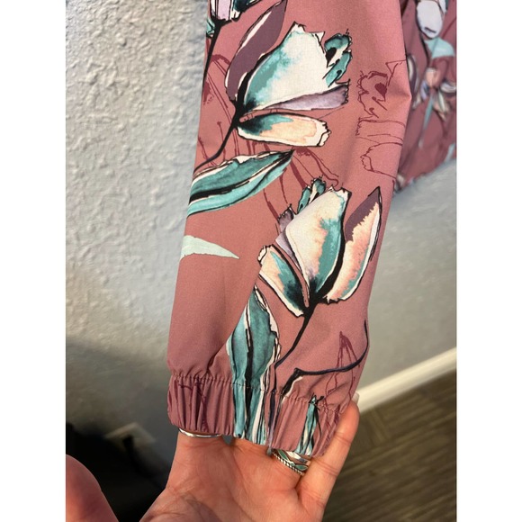 CALIA Anywhere Printed Woven Pullover Hoodie Floral Windbreaker Cinched Waist M - Picture 6 of 8